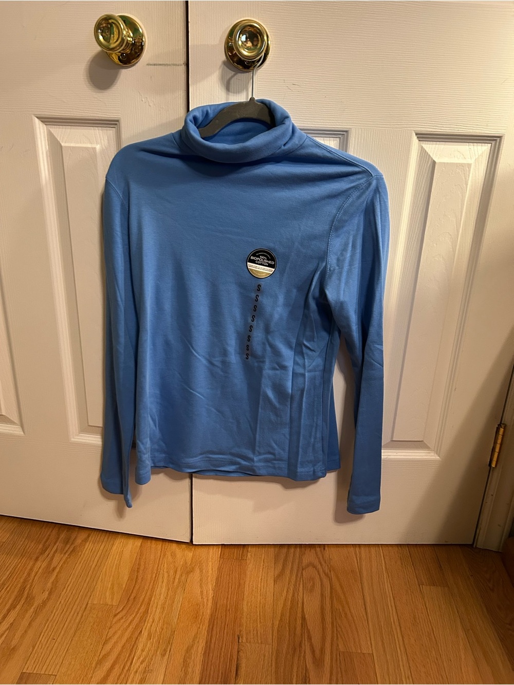 Croft & Barrow Womens Turtleneck Long Sleeve Blue Polished Cotton Shirt M